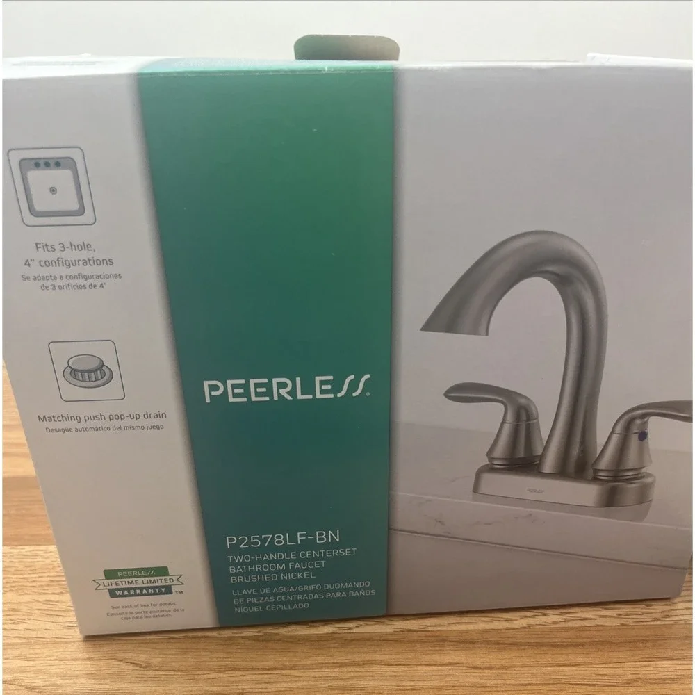 Peerless Two Handle Centerset Bathroom Faucet Brushed Nickel P2578LF-BN, NEW